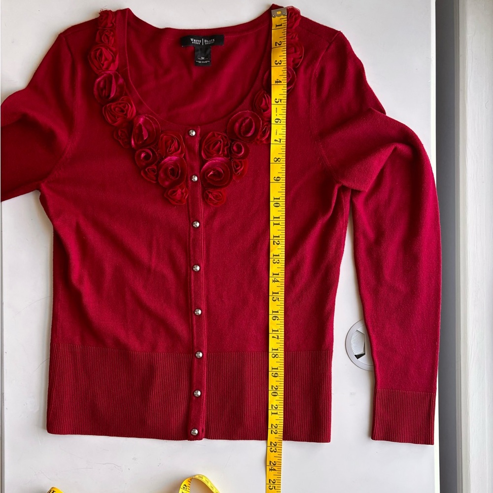 White House Black Market Red Cardigan with Floral Accents - Picture 10 of 10